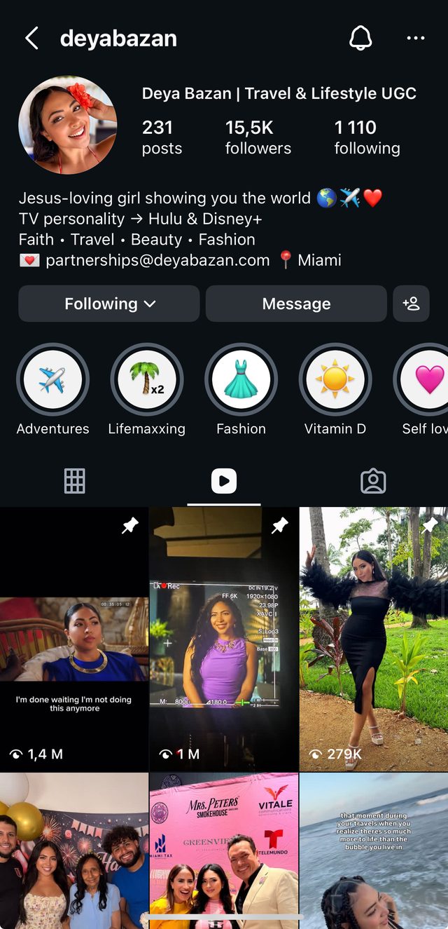 Deya Bazan — pinned posts at 1.4M and 1M views